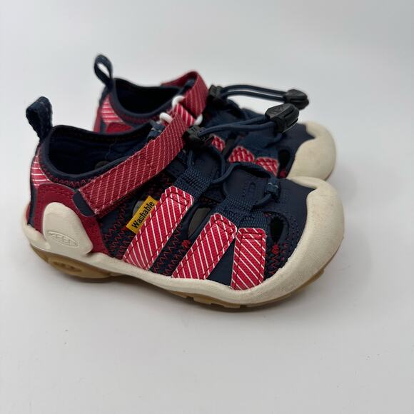 Kids Keen Knotch Creek Water Sandal US8 Navy/Red/White Bungee Lace Bump Toe Shoe - Picture 3 of 8